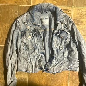 A light blue cropped Jean jacket hardly worn from hollister
